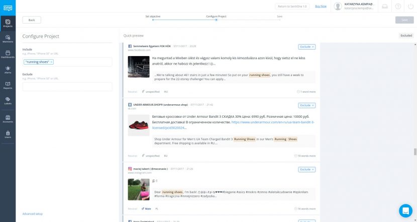 Social-Media-Beobachtungsprojekt in SentiOne-Tool erstellen