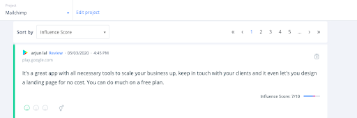 A positive Google Play review captured by SentiOne.
