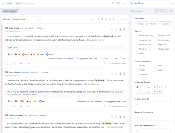 SentiOne's mention view.